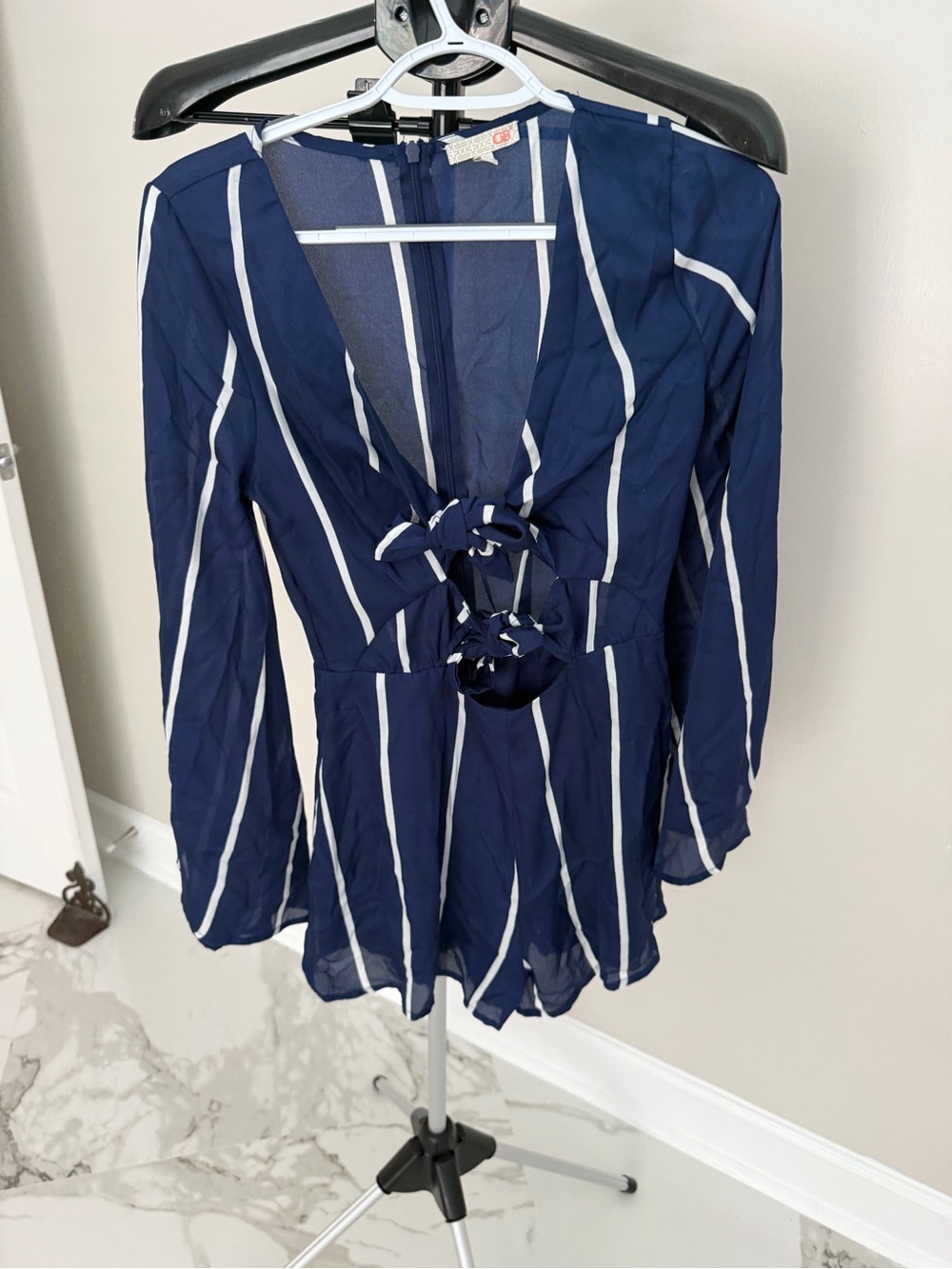 Gianni Bini Navy and White Striped Tie-Front Romper